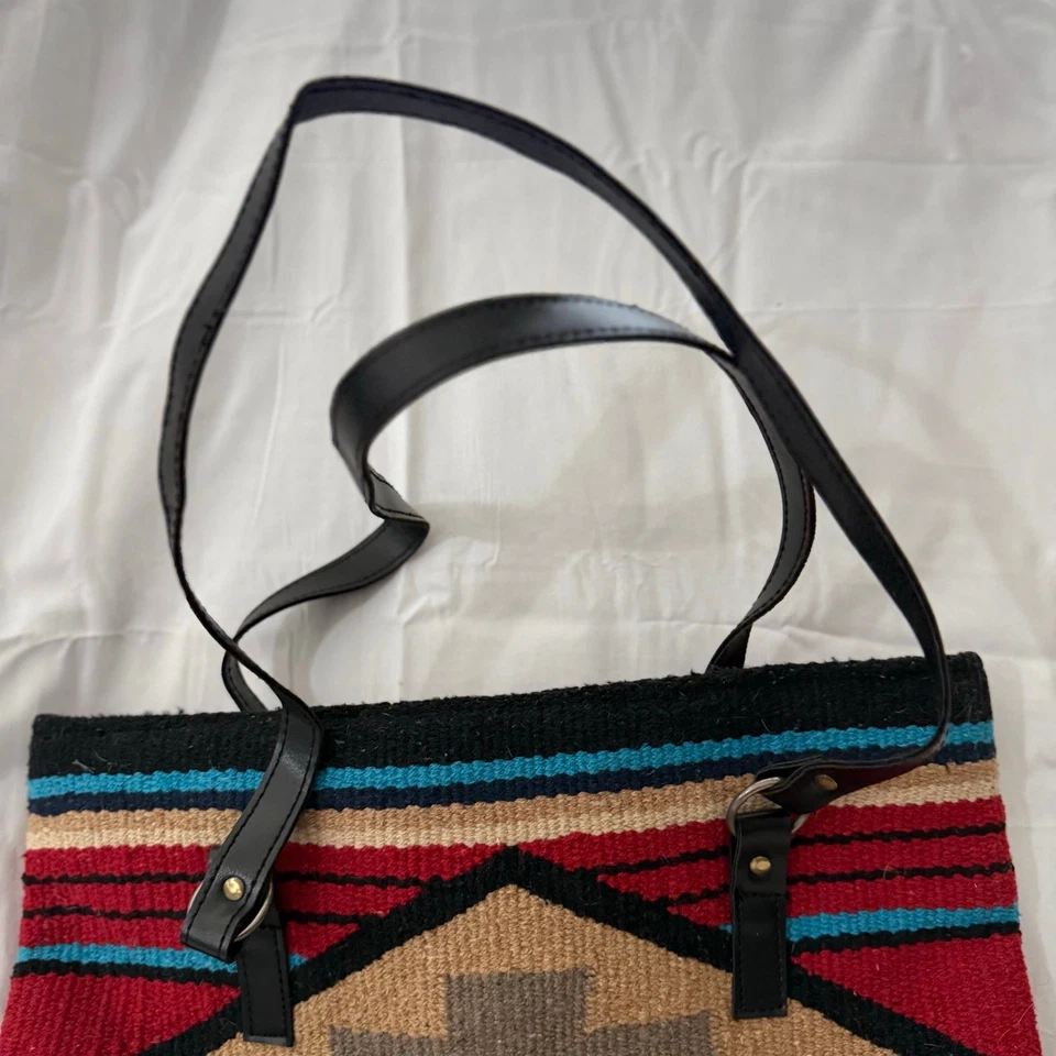 Bolso de Mano Tejido El Paso Saddle Blanket Co Southwestern Rojo Negro Azul Foto 3 de 4