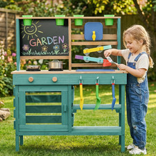 Wooden Outdoor Mud Kitchen for Kids, Pretend Play Kitchen Playset with Removable