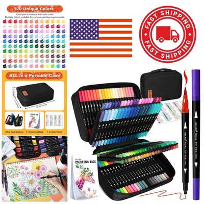 Vibrant Dual Tip Brush Pens Set with 120 Colors for Stress Relief and Creativity
