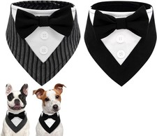 cyeollo 2pack Wedding Dog Tuxedo Bandanas Bow Tie Small, Black Grey Striped