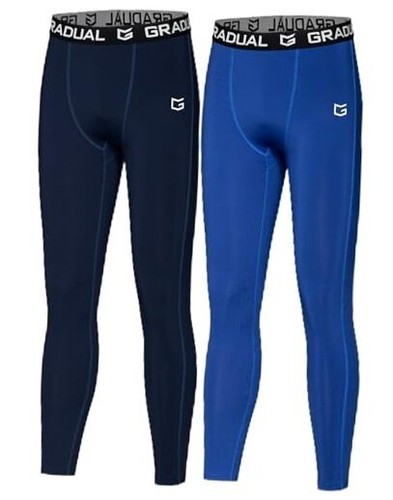 Paquete de 2 pantalones de compresión térmicos grandes para niños: azul marino/azul