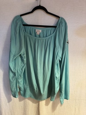 Ariat Chica Del Valle Long Sleeve Top In Teal with Floral Embroidery Size 2x NWT