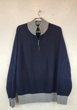 Orvis Sweater Mens Size XL Wool Pullover Quarter Zip Elbow Patches Outdoor Blue