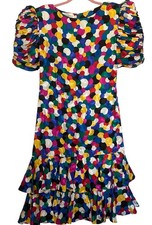 Raul Blanco Nan Duskin Size 10 Silk Colorful Polka Dot Ruffle Party Dress VTG