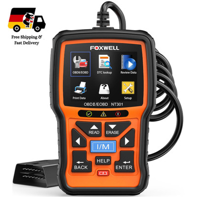 FOXWELL NT301 OBD2 Diagnosegerät Auto mit 10 Funktionen, 2,8'' Display, I M-Test
