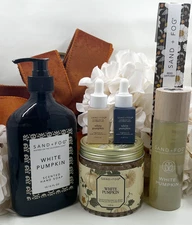 5pc Bundle Sand + Fog 'White Pumpkin' Hand Soap + Reed Diffuser + Oil+ Gel Beads