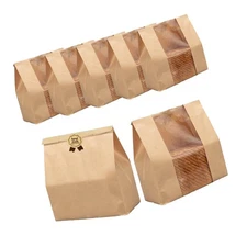 Large Kraft Bread Bags with Window & Seal Sticker - Bakery Packaging for Home...