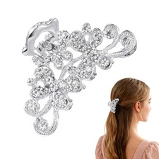 Elegant Rhinestone Hair Claw Clip for Women, Bling Silver Alloy Jaw Clip Retro