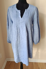 Vineyard Vines Dress M Womens Blue 100% Linen Tunic Boho Mini Preppy Blue