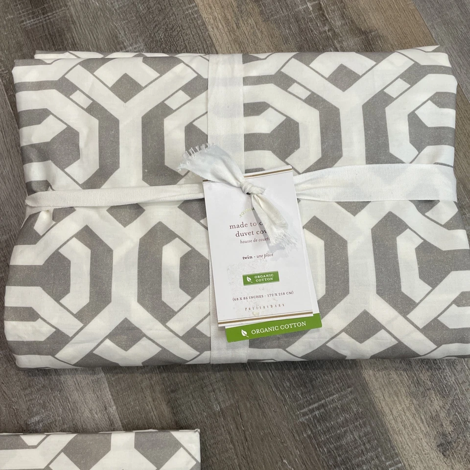 Funda nórdica Pottery Barn Terri Twin + 1 enrejado gris falso geométrico moderno Foto 4 de 4