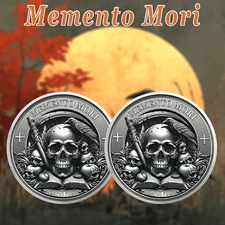 2pc Skull And Raven Death Theme Stoic Memento Mori Memento Vivere Challenge Coin