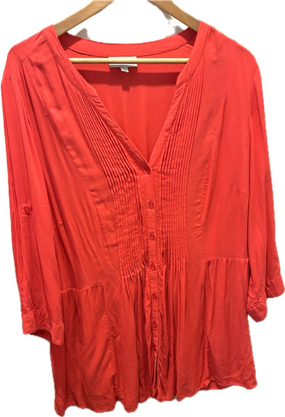 Autograph Plus Size 18 Blouse Red V-Neck 3/4 Sleeve Button Front Viscose