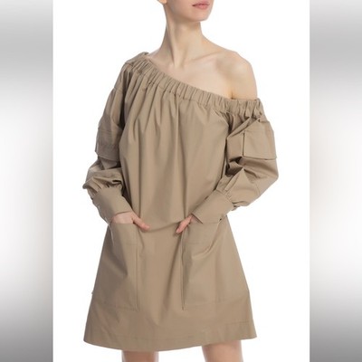 MSGM poplin dress Elegant Tan Off-Shoulder Dress size EU 40. US 6