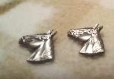 2 Horse Head Button Cover Silver Tone Metal 1.5 in.
