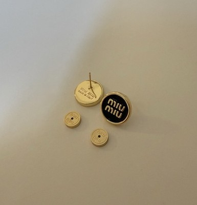 Miu Miu Gold Tone Black Enamel Logo Stud Earrings Made in Italy Without Box