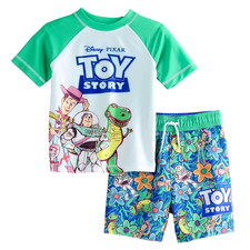 Disney Toy Story Swim Trunks Rash Guard Swimsuit Swim Shirt Set 2T 3T 4T Toddler