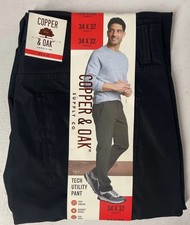 Copper  Oak Mens Tech Utility Pants Straight Fit Stretch Flex Waist BLACK 34x32