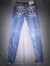 Miss Me Jeans Womens 25 Blue Mid Rise Skinny ME300BSR Embellished Pockets