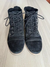 Diba Womens Size 8 Black Eli Leather Lace Up Ankle Booties Boots Low Heel Suede