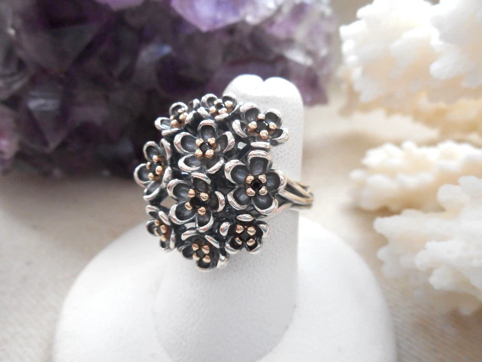 Pandora ALE Sterling Silver Black Spinel Flower Ring W/ Box size 6 901K - Image 3 of 4