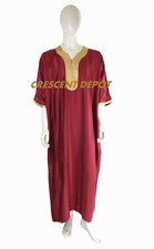 Moroccan Men Caftan Kaftan Thobe Dishdasha Kameez Gandoura Red  Gold L / XL