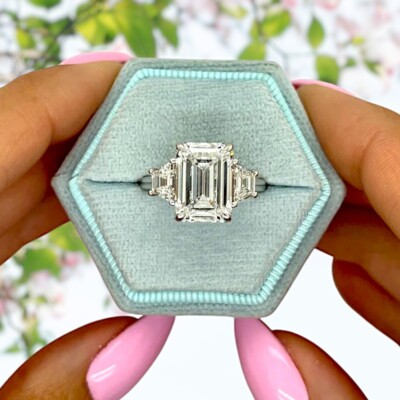 4 Carat Diamond Ring For Engagement 14k White Gold Lab Grown Emerald IGI