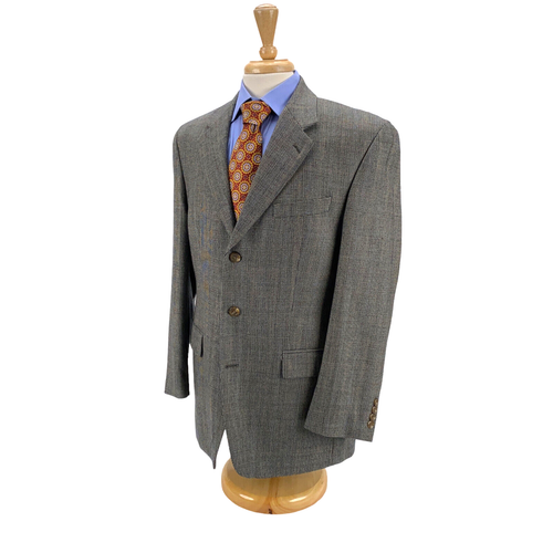 Chaps Gray w/ Faint Blue Check 100% Wool 3 Button Blazer Sport Jacket Mens 40R - Picture 2 of 12
