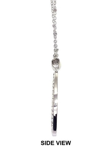 36" Chain w/ DAZZLING Flash White Gold Plated Circle Pendant w/ White Crystals - Picture 4 of 5