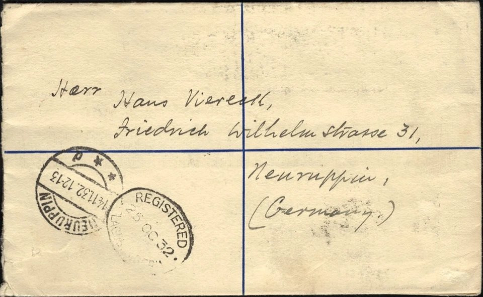 SAVOYSTAMPS-NIGERIA-COVERS-1932-REGISTERED LETTER TO-NEURUPPIN GERMANY-WAX SEAL - Image 2 of 2