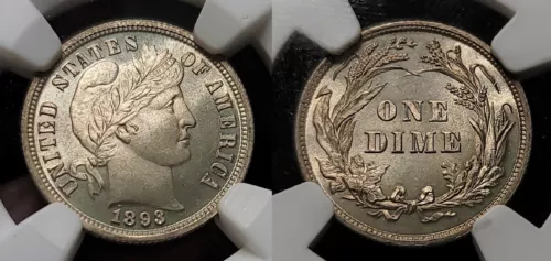 1893 P Barber Dime 10c NGC MS 66