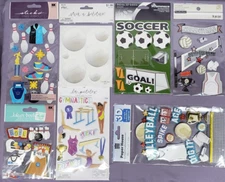 Scrapbooking Lot of 10 Sports Theme Sticker Embellishment Packs – Basketball Soc