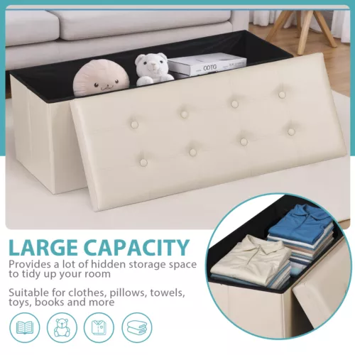 Folding Storage Ottoman Bench Foot Rest Foot Stool for Bedroom Entryway Indoor - Imagen 52 de 93