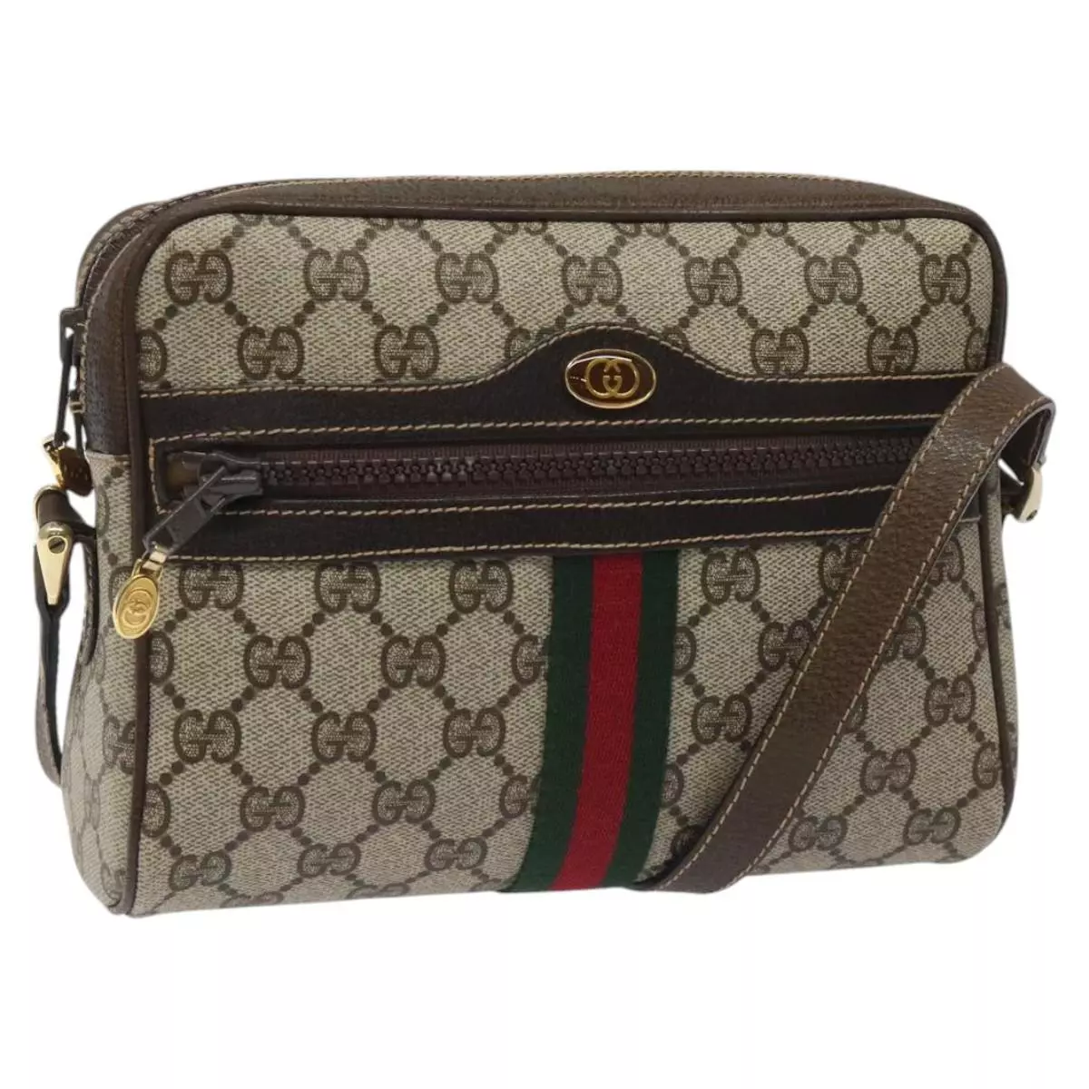 Sac à bandoulière GUCCI GG Supreme Web Sherry Line PVC beige or 010 378 authentique 115911
