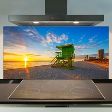 Glass Kitchen Splashback Tile Cooker Panel 100x50 Miami South Beach Sunrise