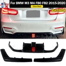 Gloss Black PSM Style For BMW M3 M4 F80 F82 2015-2020 Rear Bumper Diffuser W/LED