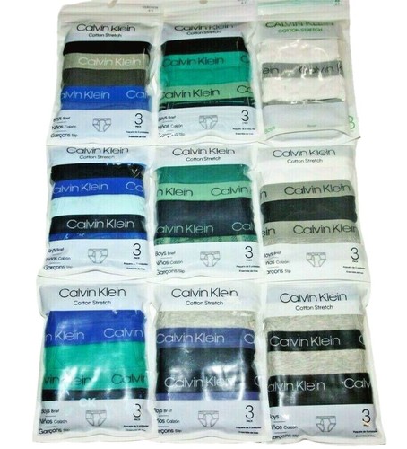 Calvin Klein Boys' Cotton Briefs 3pk Black White Blue Heather Grey Green New - Picture 5 of 22