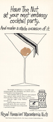 1967 Royal Hawaiian Macadamia Nuts: Embassy Cocktail Party Vintage Print Ad