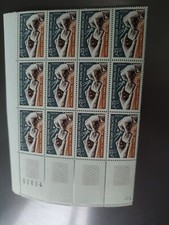 Bloc de 12 timbres YT 1477 gravure en taille douce  journée du timbre 1966