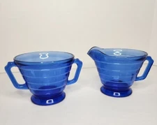 Vintage Hazel Atlas Depression Glass Cobalt Blue Creamer and Open sugar Bowl
