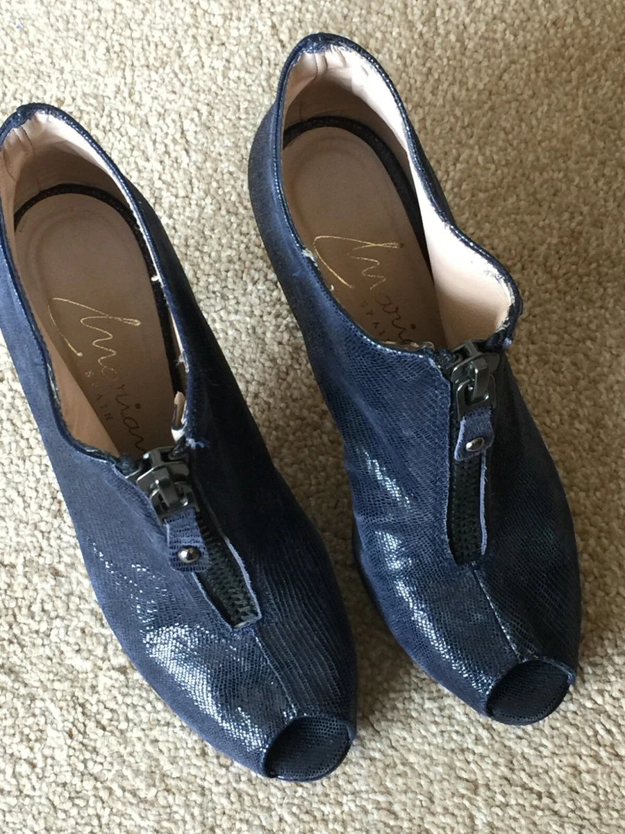 Marian Navy Blue Leather Ankle Boots Peeptoe Stiletto Heels UK 3 EU 36 Zip Front