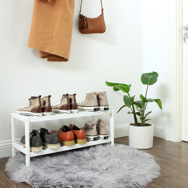 Schuhregal Schuhablage 2 Ebenen Schuh-Organizer Bambus Weiß Songmics LBS02WT-image