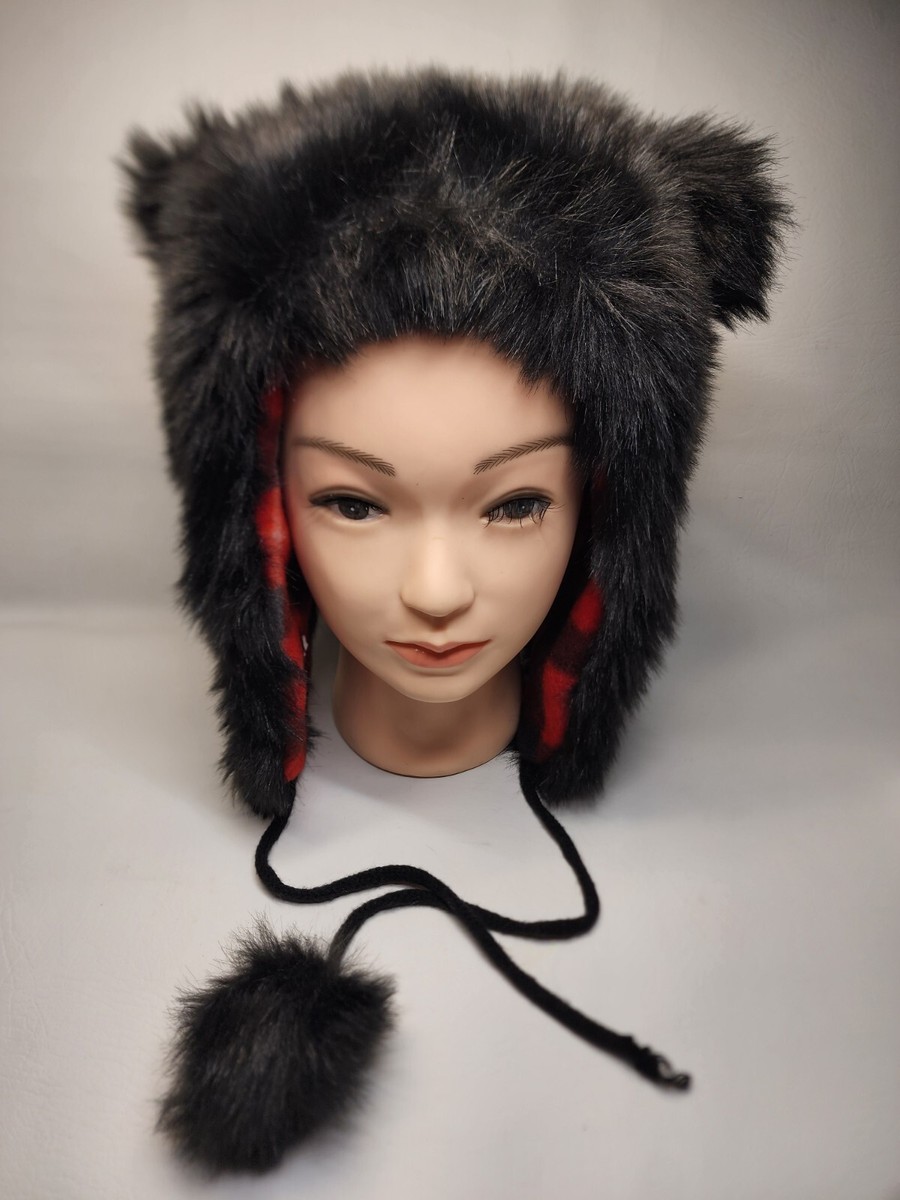 pre-loved natural RACCOON FUR hat with pom poms Amazon.com: Real Raccoon Fox Fur Pompom with Button Big Fur  main image 2