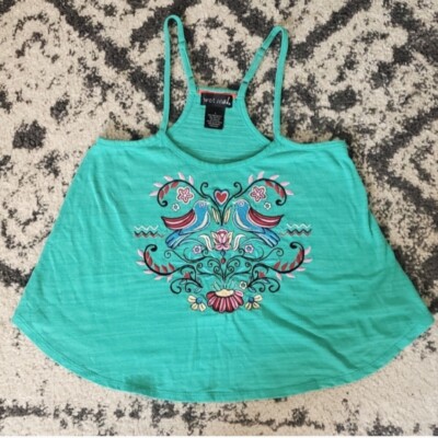 Vintage 2000s Wet Seal Teal embroidered Flowy Tank Top Size