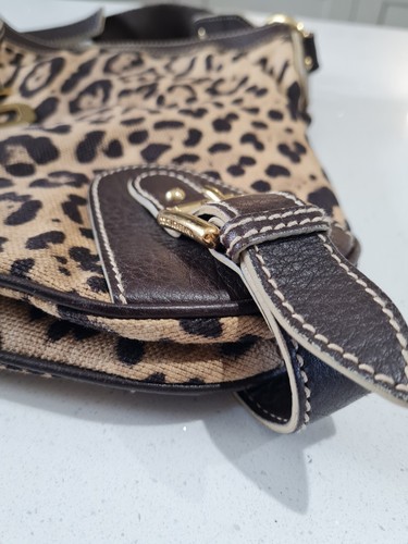 Dolce & Gabbana Brown Leather And Canvas Leopard Print Handbag Gold Hardwear - Picture 3 of 14
