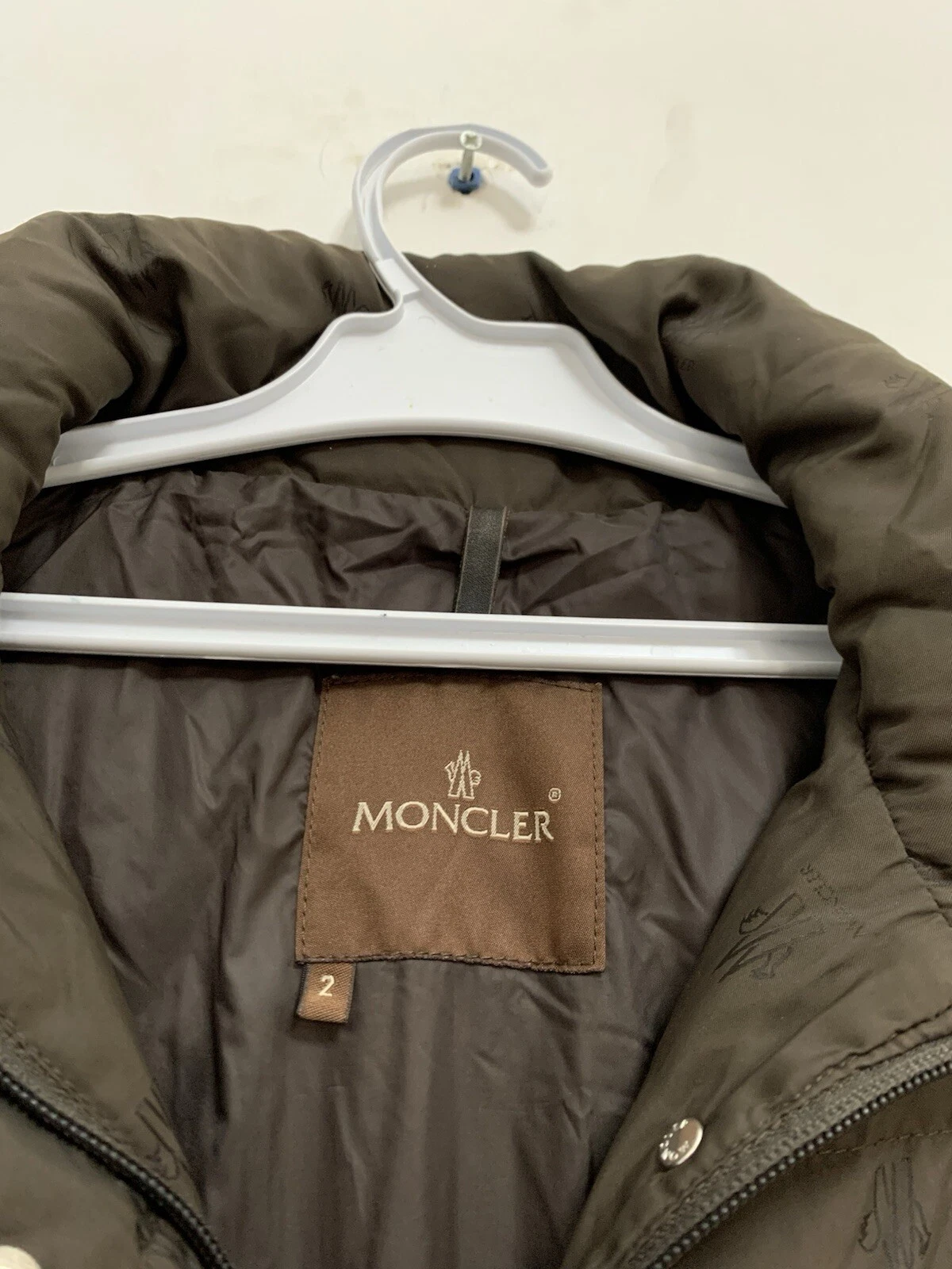 VINTAGE MONCLER PUFFER CAPPOTTO TRAPUNTATO LUNGO TAGLIA 2 MARRONE Monogram Logo #Z4