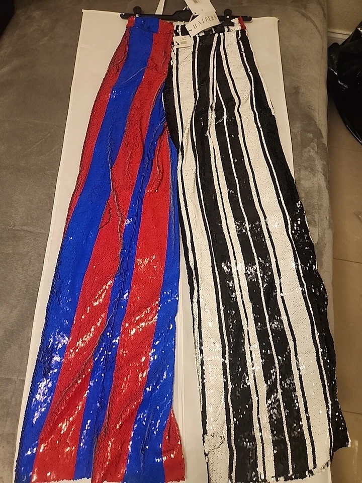 Halpern Striped Sequined Wide-Leg Trousers Multi Color