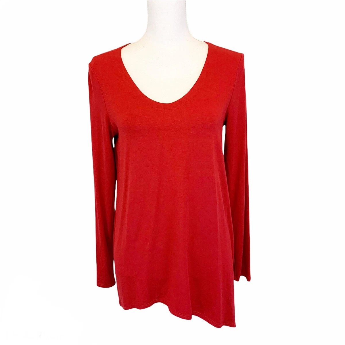 Eileen Fisher Womens Small Tunic Style Swing Top Solid Red Long