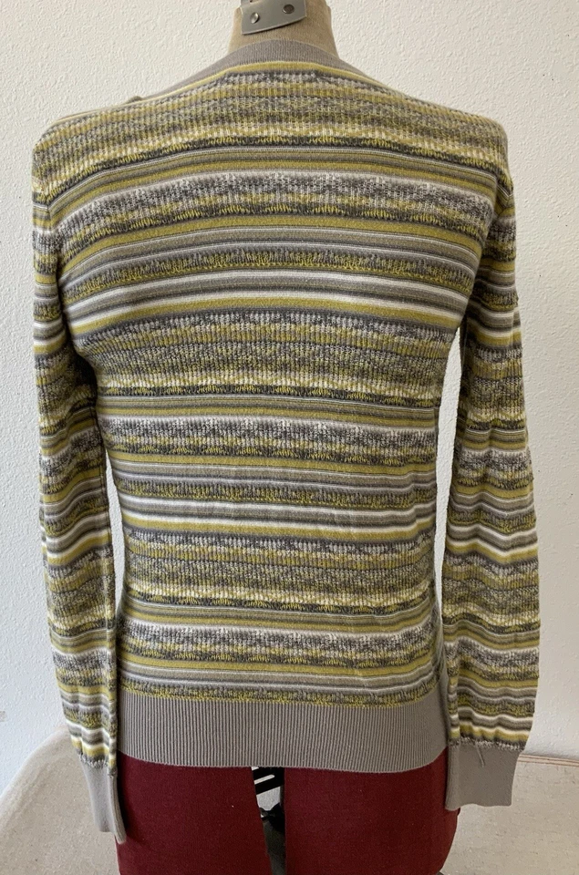 Cárdigan Basura Mujer Pequeño Verde Gris Blanco Manga Larga Bolsillos Retro Rayas Foto 2 de 4