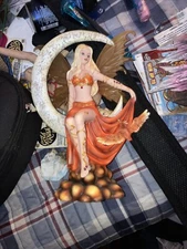 Ebros Large Celestial Crescent Ember Moon Fire Elemental Phoenix Fairy Statue