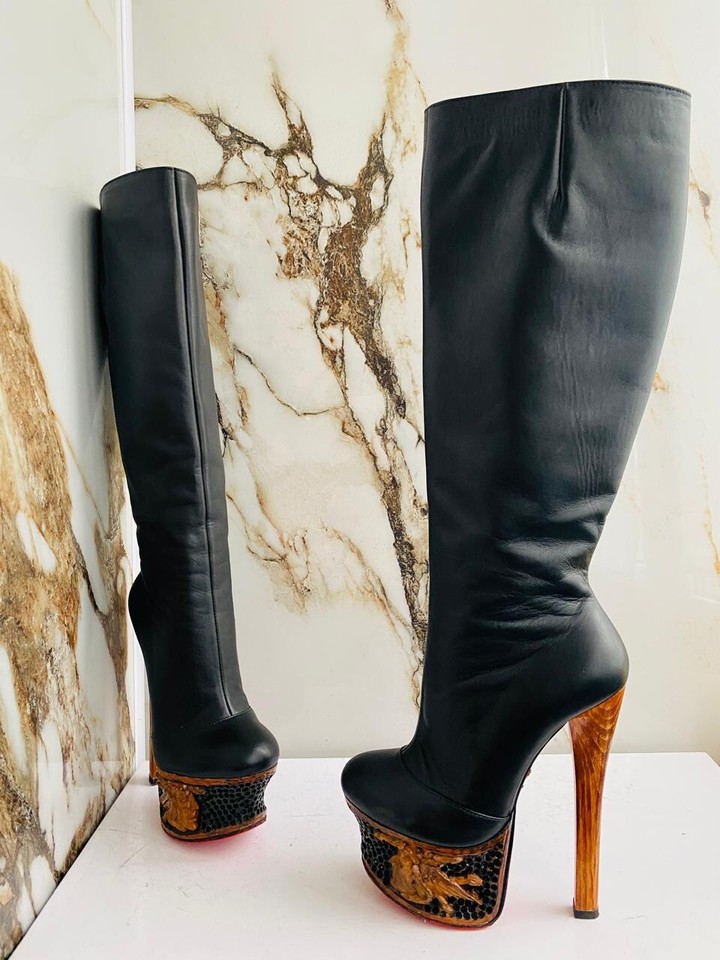 Bottes Talons Femme Yaroslav Shulzhenko By Gianmarco Lorenzi - Taille 36 - Cuir Noir - Fabriqué Main Italie - Occasion Rare